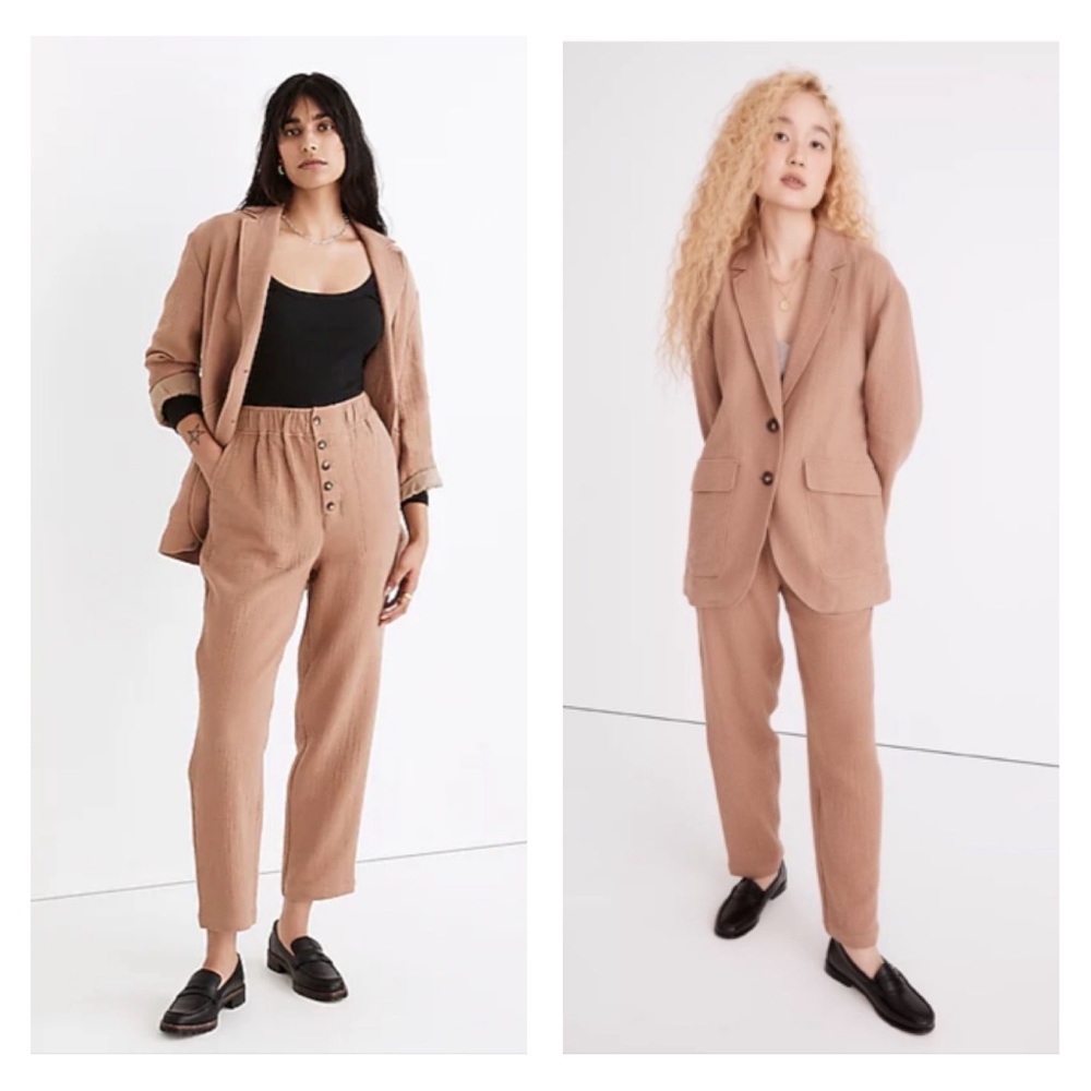 Madewell Relaxed Larson Blazer & Pull on High Waisted Pant Linen Blend Set
